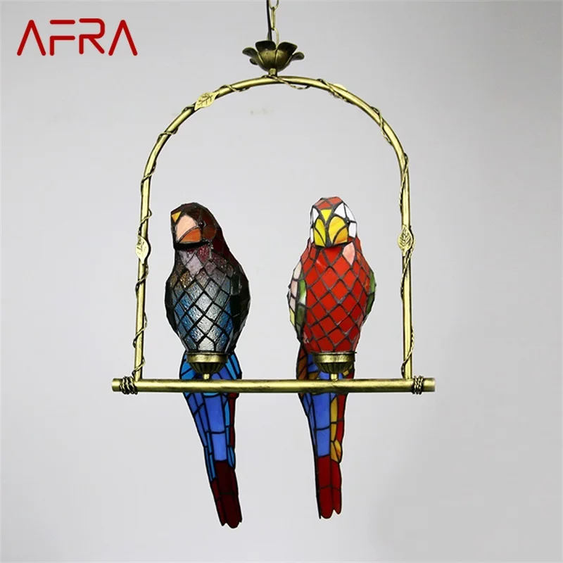 AFRA Tiffany Parrot Pendant Lamp LED Creative Design Color Glass Hanging Light for Home Bedroom Study Aisle Decor