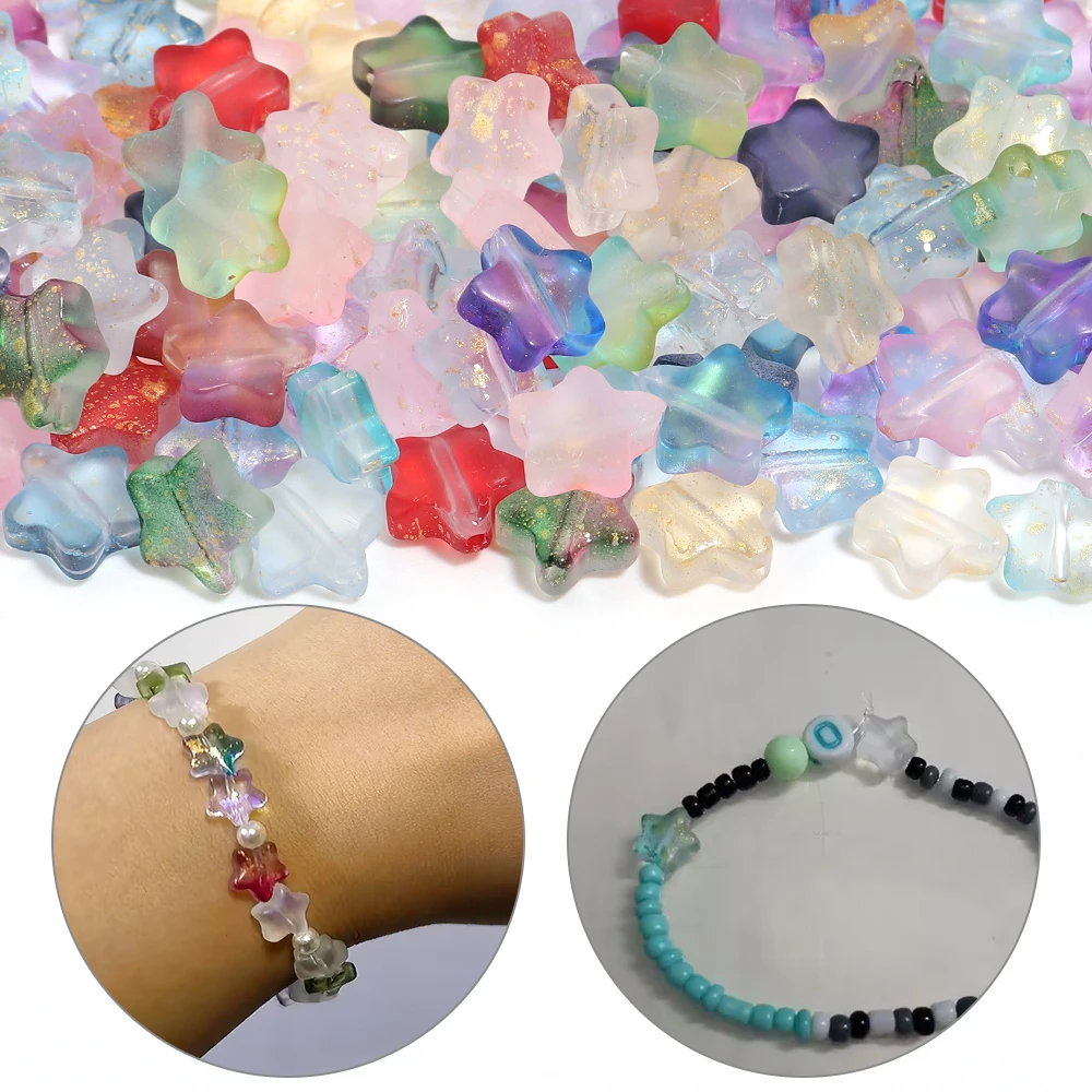 50 Stück 8mm Mattierte Farbverlauf-Sternperlen aus Lampwork-Glas, Lose Abstandsperlen für Schmuckherstellung, DIY-Armband- und Halsketten-Zubehör – Detail 2