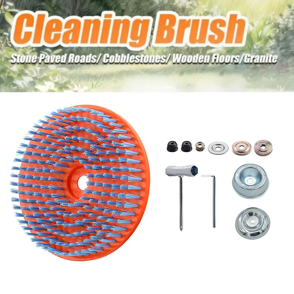 Orange Wire Cleaning Brush Set With Fixing Accessories For Lawn Mower Floor For Tile Grout Wall Debris Removal Gardening Tool
