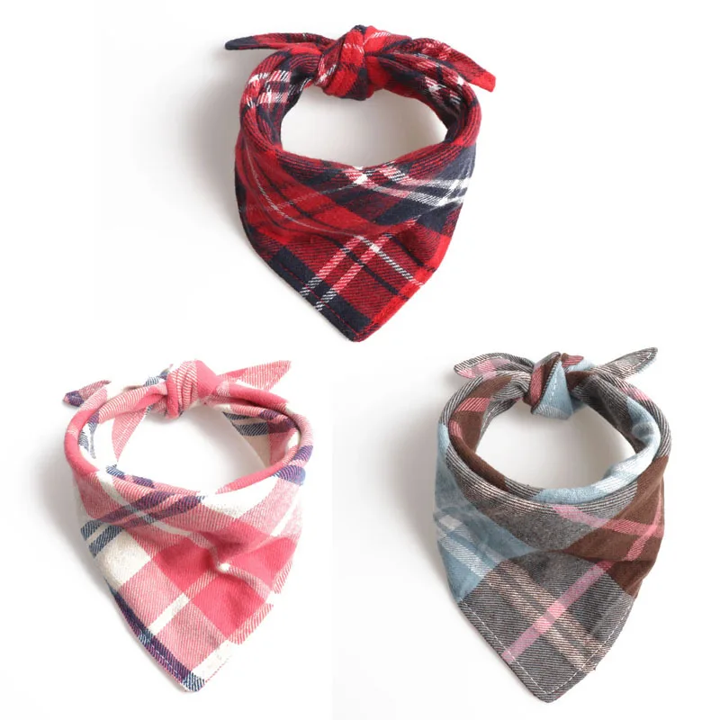 New Pet Dog Collar Plaid Bandana Bib Double Layer Thick Cotton Dog Scarf Dogs Accessories Dogs Walking Dog Harness and Leash Set