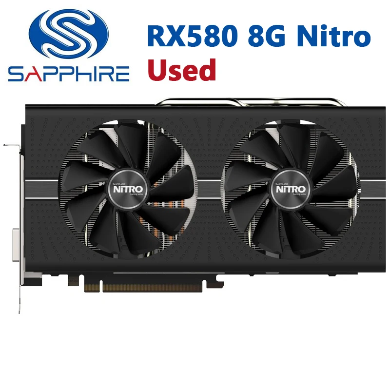 Verwendet SAPPHIRE RX580 8G Nitro Video Karten 2304SP 256Bit GDDR5 Grafiken Karten für AMD RX 500 RX 580 8GB Nitro + DP HDMI DVI 2304 SP