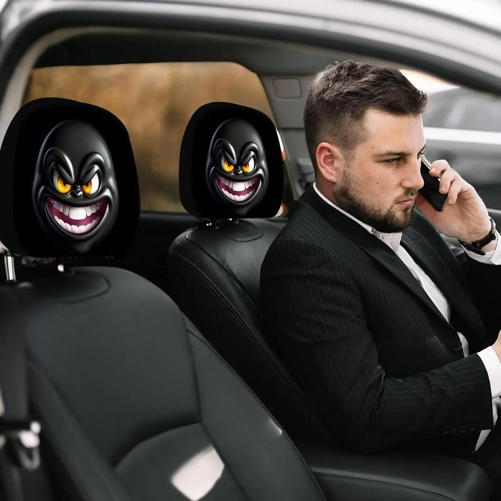 Car Headrest Cover 2-Piece Cartoon Front Seat Headrest Protector Protector Automotive Accessories For Men Women Drivers