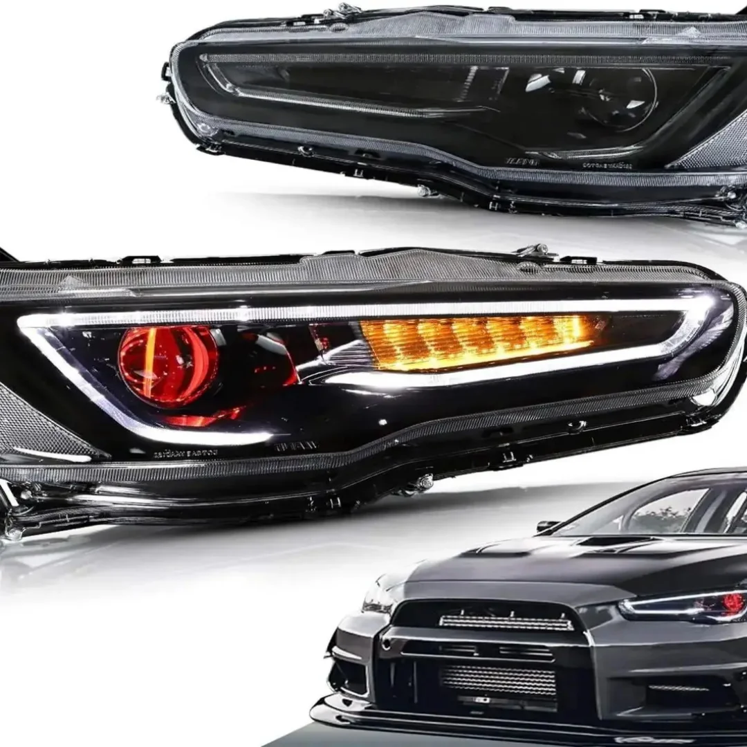 LED Headlights Assembly for Mitsubishi Lancer & EVO X 2008 - 2020 With LED DRL Start UP Animation LED Sequential Turn Signal