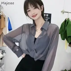 Shirts Women Office Lady Thin Temperament Summer Sunscreen Leisure Loose Korean Style Simple Sheer Designed Gentle New Arrival