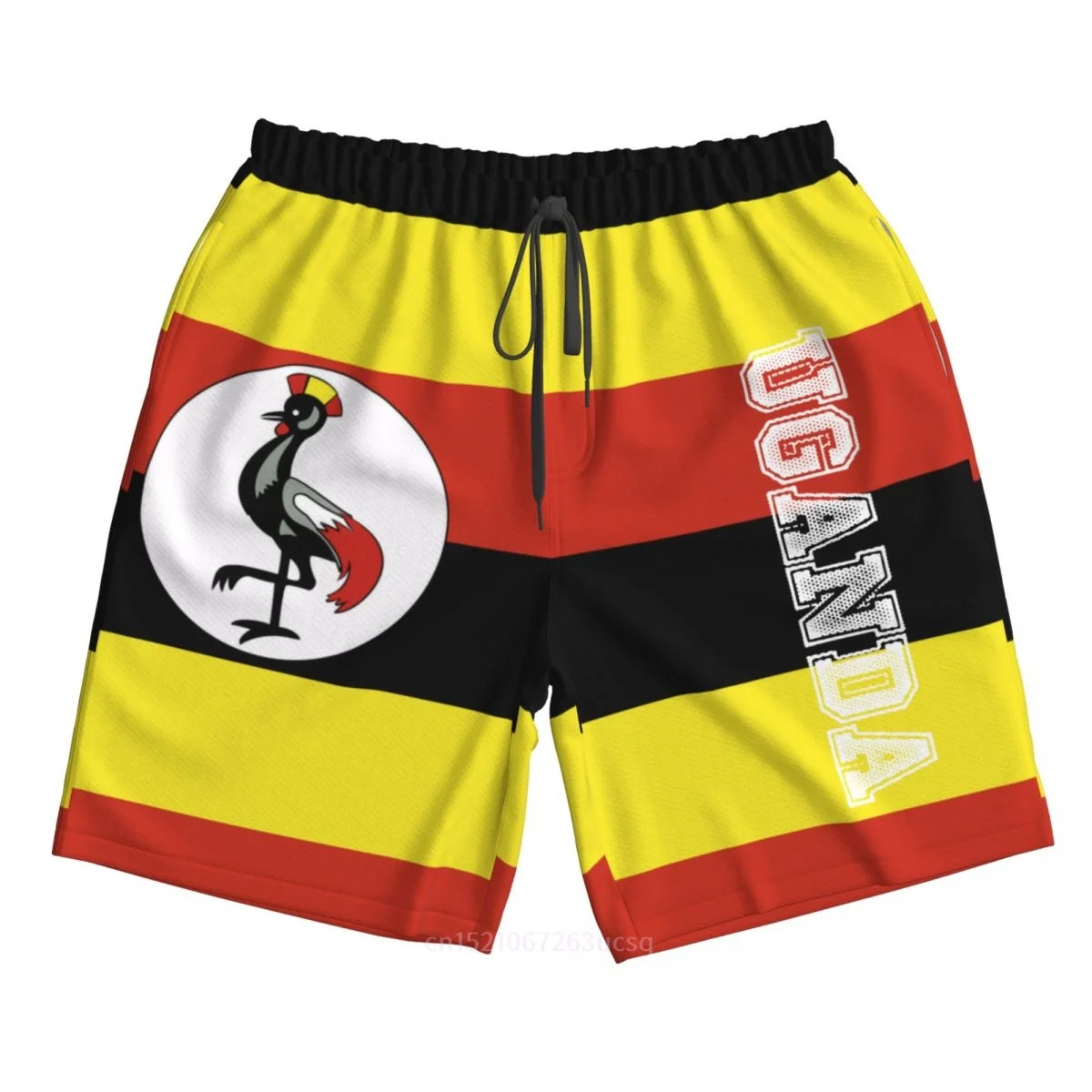 2023 Summer Polyester Uganda Country Flag 3D Printed Men's Board Shorts Beach Pocket Running Summer Pants