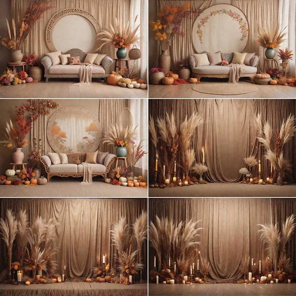 

MOON.QG Boho Candle Thatch Backdrop Photography Cowboy Candle Autumn Photozone Background Children Studio Photozone Accessories