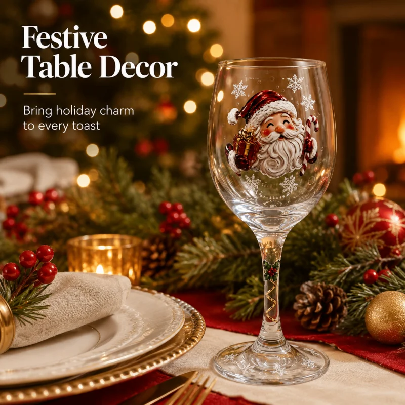 Christmas Santa Wine Glass 350ml Sticker Design Clear Stemmed Goblet for Holiday Table Decor Party Drinkware Gift