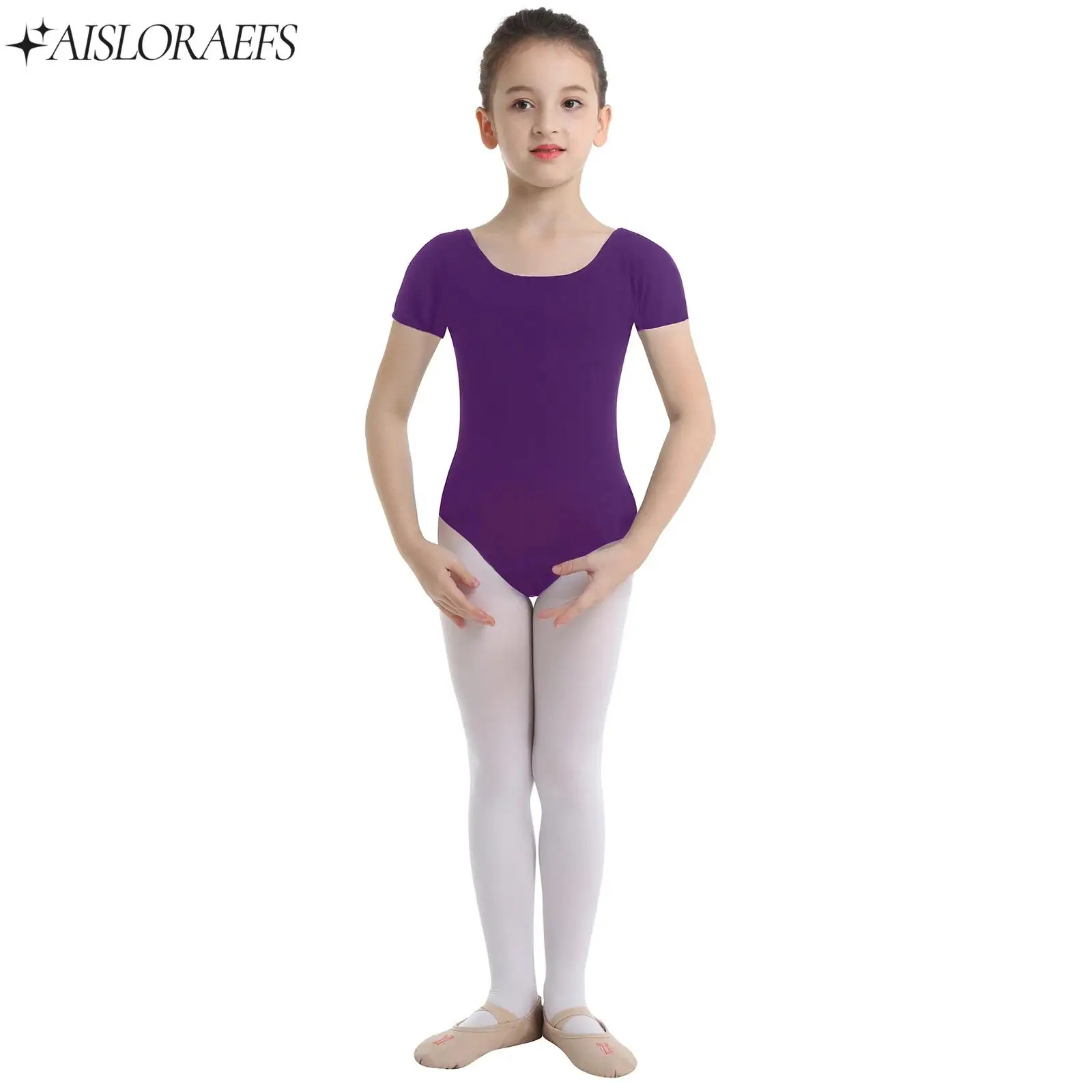 

Kids Girls Ballet Dance Leotard Short Sleeves Stretchy Dancewear Gym Workout Training Ballerina Performance Bodysuit Jumpsuit