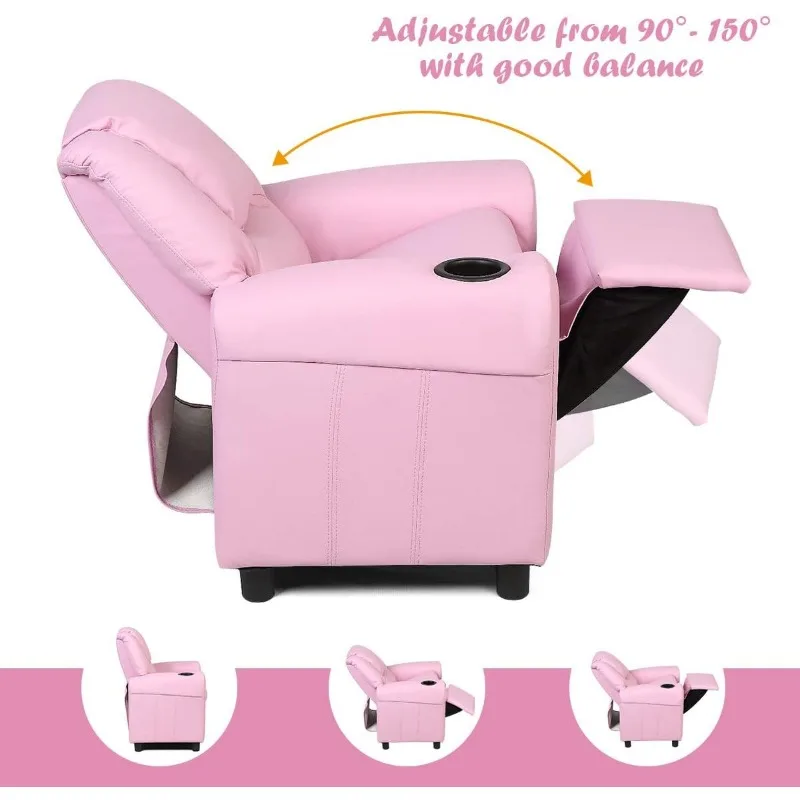 Silla reclinable con portavasos para niños, muebles para habitación de niños pequeños, reposabrazos, sofá con reposacabezas y reposapiés para niñas, niños y bebés