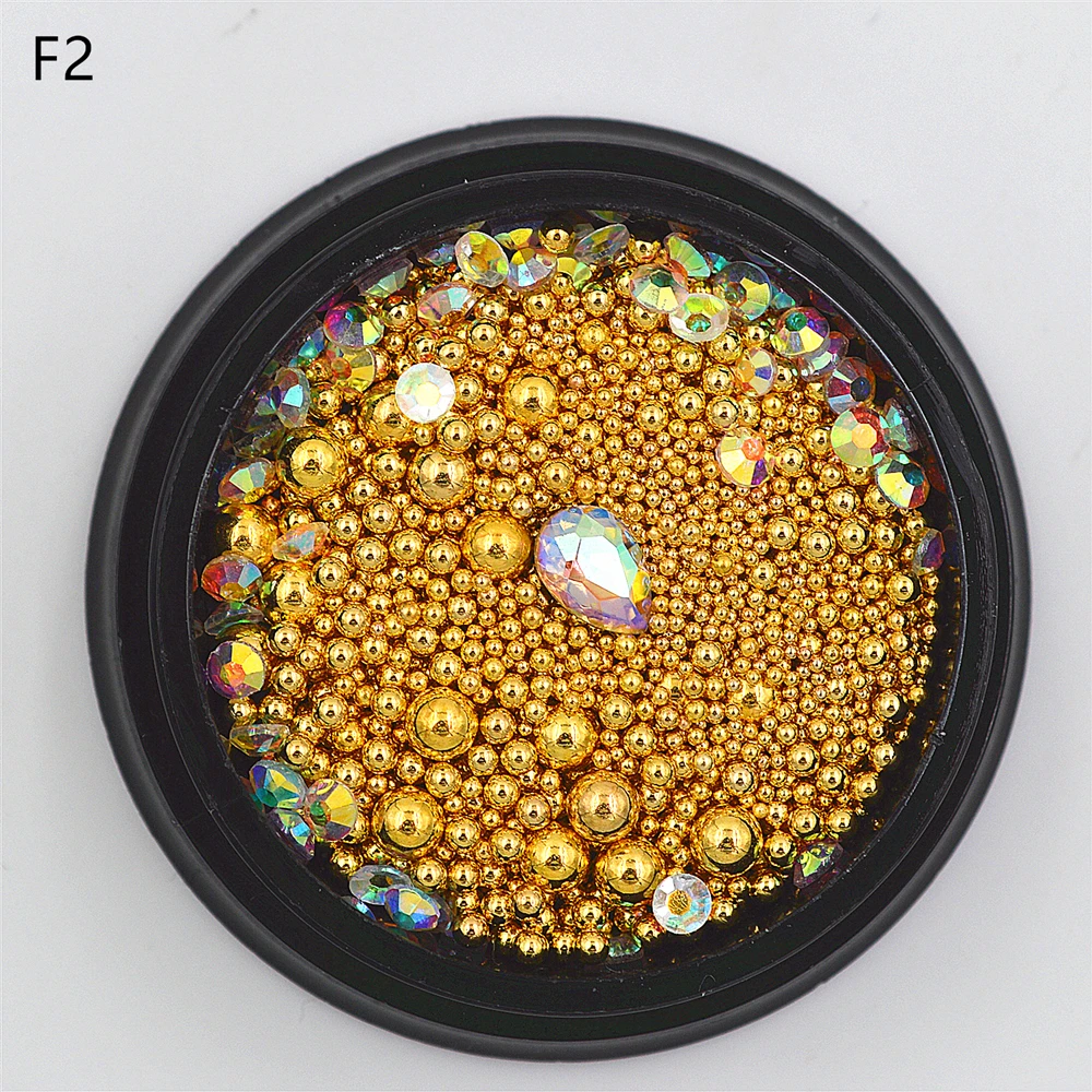Mixed style 3D Mini Stainless Steel Beads Nail Art Gold sliver micro Caviar pearl DIY Nail Beads Decorations rhinestones studs