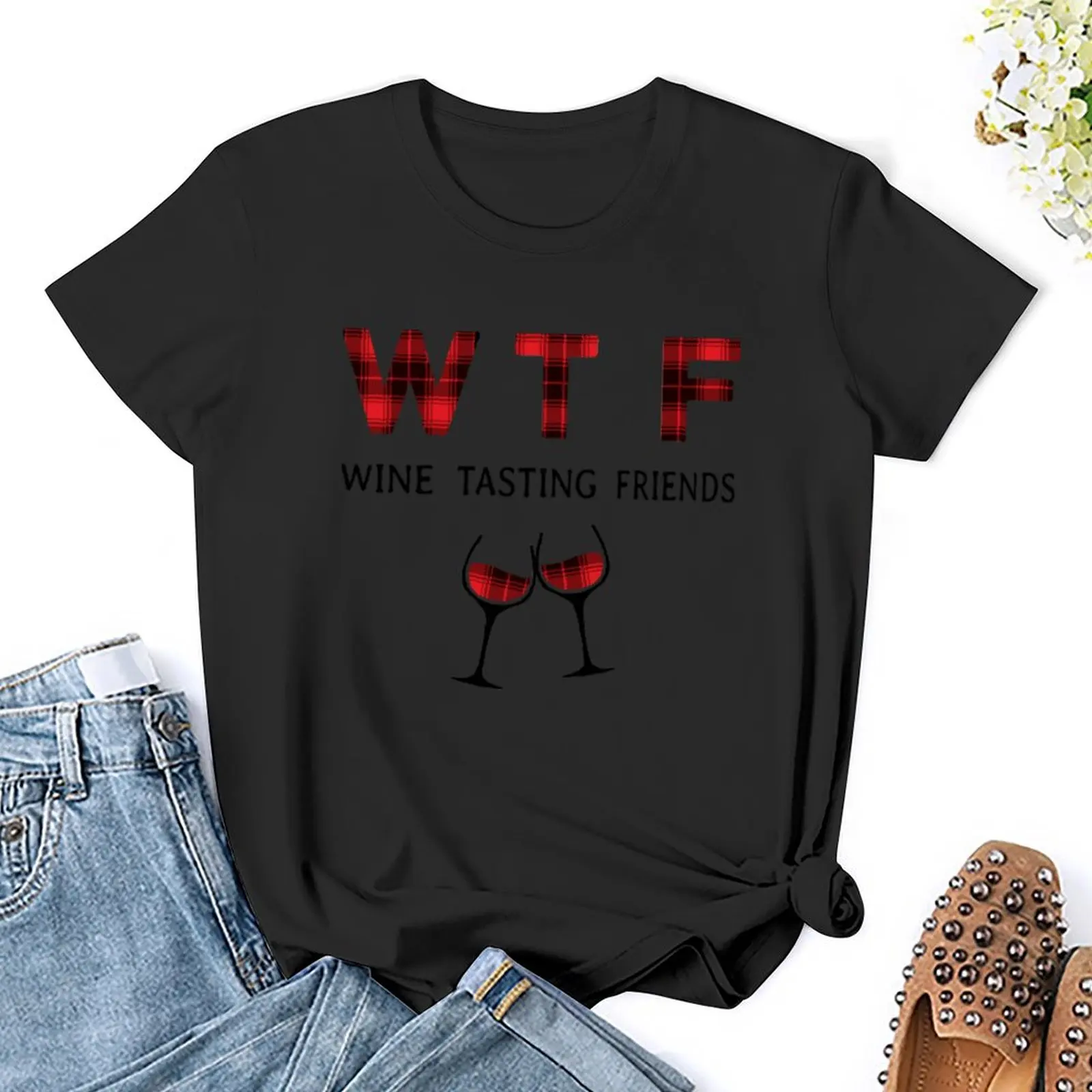 Wtf Wijnproeverij Vrienden Grappig Drinken T-Shirt Oversized Esthetische Kleding T-Shirts Voor Vrouwen Grafische T-Shirts Grappig