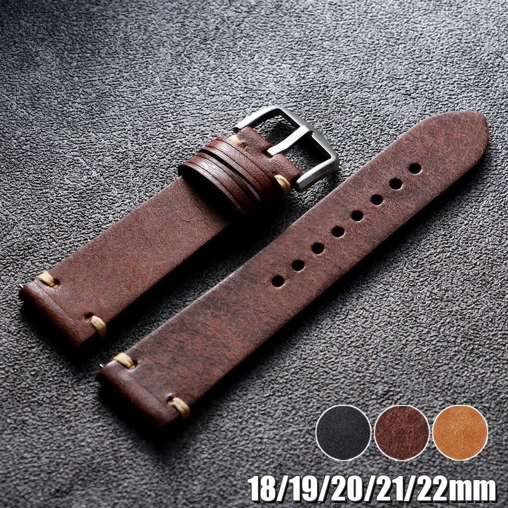 Handmade Genuine Leather Watchband 18mm 19 20mm 21 22mm Stitching Cowhide Watch Strap for Seiko for Omega Quick Release Bracelet