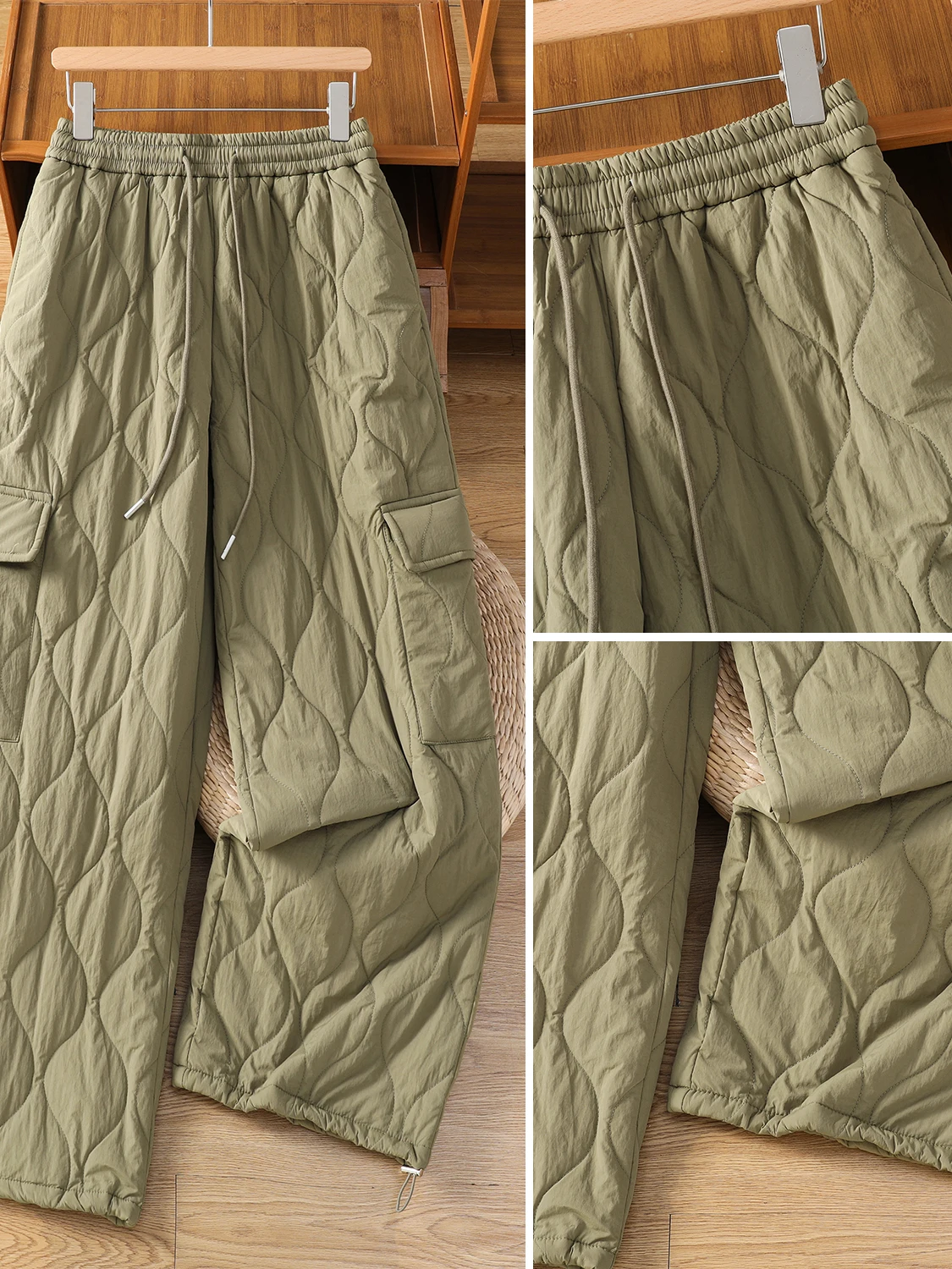 

Warm Cotton Trousers for Women Casual High Waist Diamond Patterned plus Size Harlan Pants Autumn Season Daily Wear