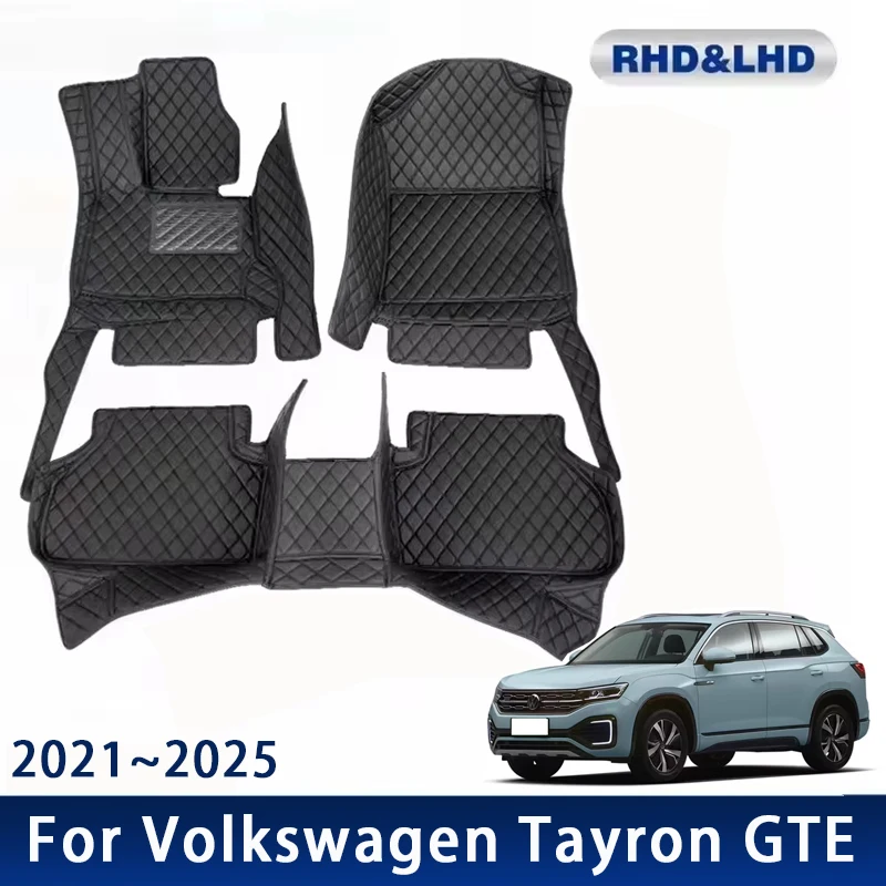 

Car Floor Mats For VW Volkswagen Tayron GTE 2021 2022 2023 2024 2025 Waterproof Auto Pads Leather Carpet Interior Accessories
