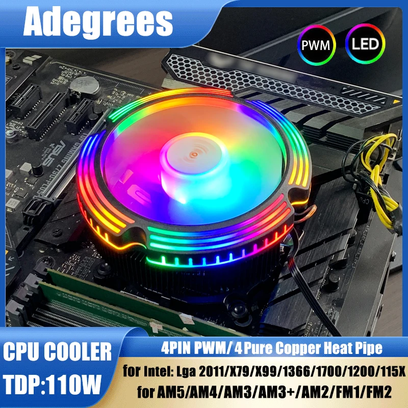 X99 CPU Air Cooling Cooler 4PIN PWM RGB PC Radiator Fan for Intel 2011 1700 1200 1150 1155 1156 1366 X79 AM3 AM4 AM5 Ventilador