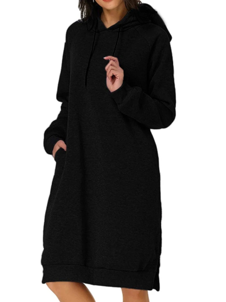 2024 Autumn and Winter Fashion New Women's Elegant Long Commuting Style Hooded Sweatshirt Plus Warm Casual Women's Dress