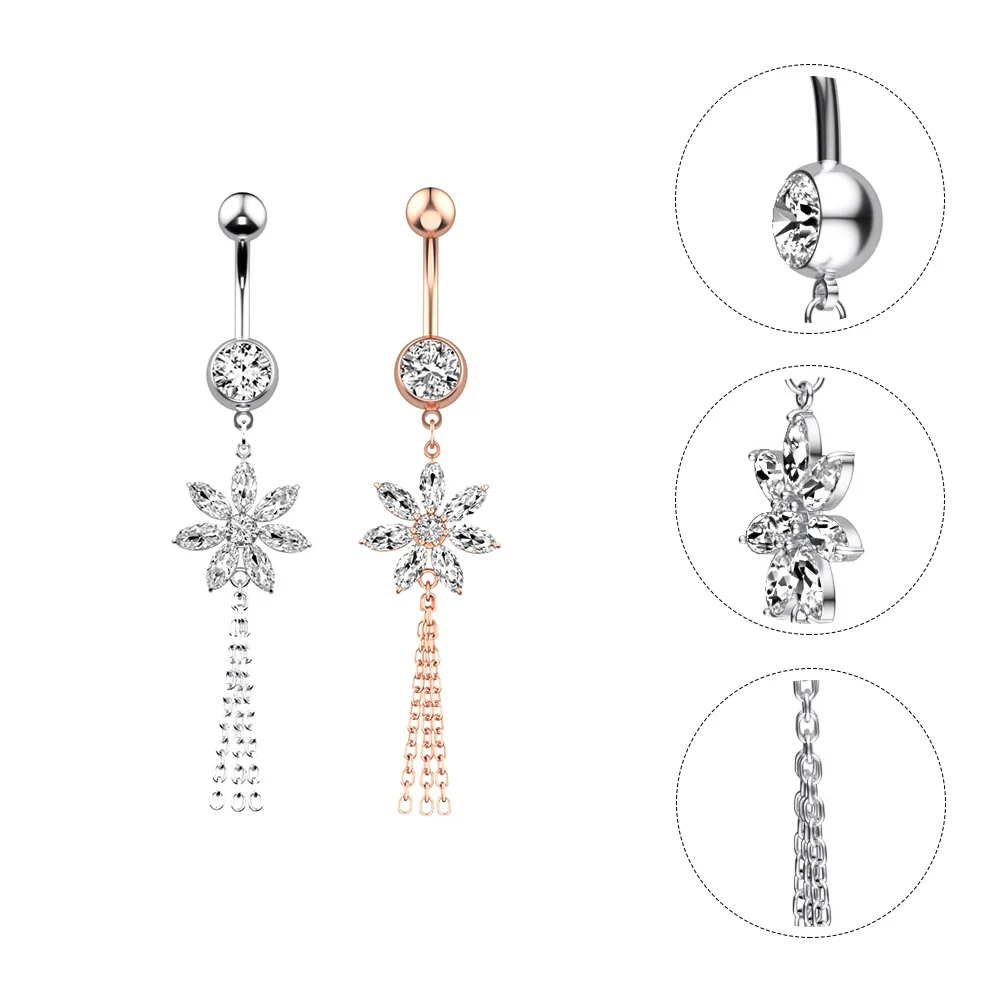 

2Pcs Chain Navel Ring Chic Buckle Creative Design Suitable All Kinds People Dance Party Navel Ring Piercing Decor