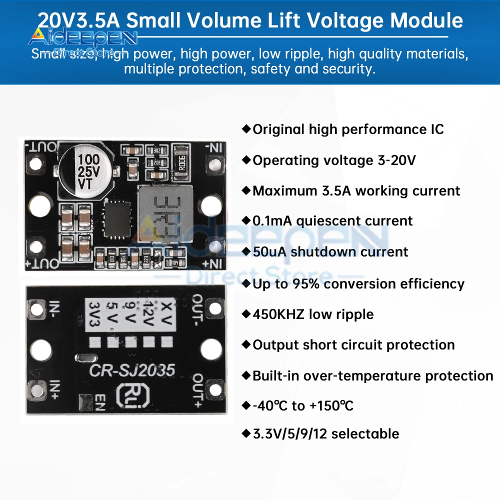 DC-DC Boost Buck Converter Automatic Step Up Step Down Module 3-20V to 3.3V 5V 12V 3.5A Lithium Battery Power Management Module