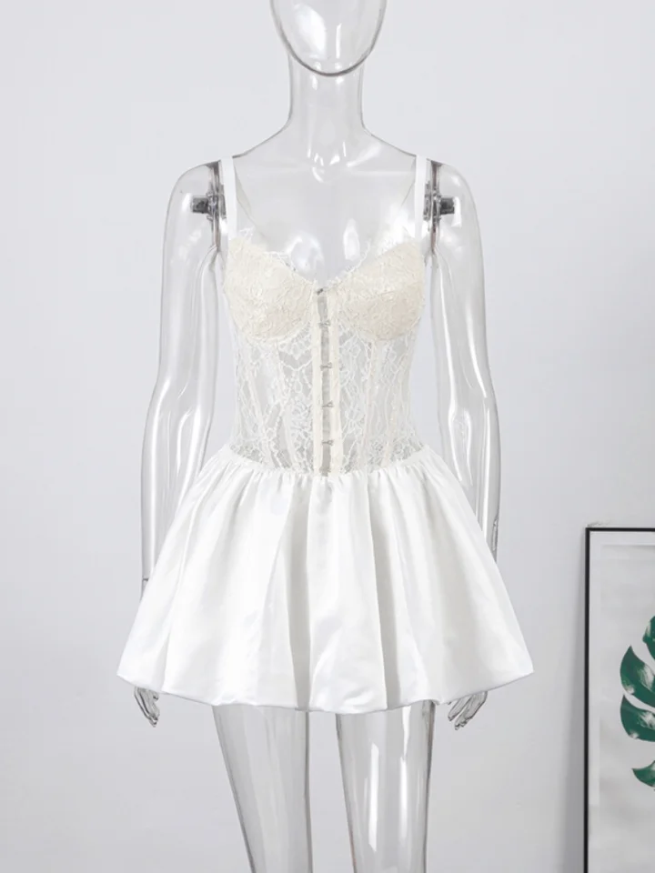 Vestido Corset Mini de Espina de Pescado Sexy para Mujer Negro con Espalda Abierta y Fruncido, Vestido de Fiesta y Festival Verano 2026 6