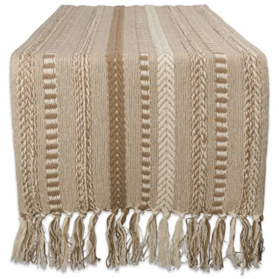 

DII Farmhouse Braided Stripe Table Runner Collection 15x72 15x77 Fringe Included Stone