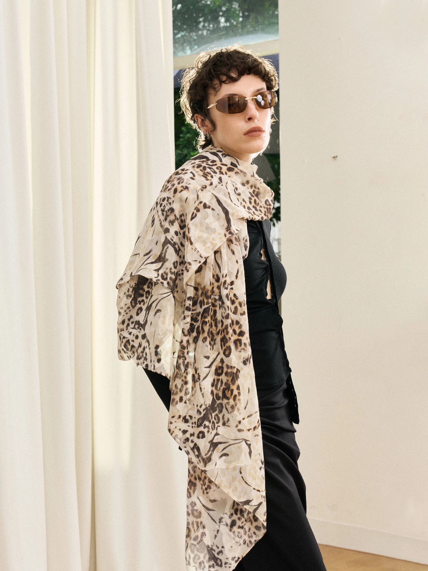 a Kind Ego 2026 Autumn New Golden  Leopard Print Tka Scarf Lightweight Vintage Multi-Ways Shoulder Wrap Square Polyester