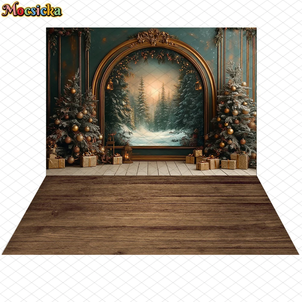 Mocsicka クリスマス背景クリスマスツリーパレス壁油絵装飾新年パーティー大人子供の写真の背景スタジオバナー