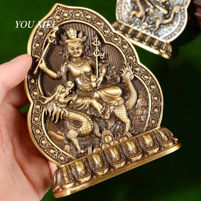 Tibetan-Style God of Wealth Statue with Water Offering God of Wealth Altar Desktop Ornament,Brass Molds,Buddhist Religious Item