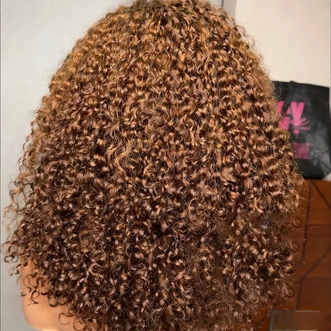 Brown Color Glueless Kinky Curly 180Density Soft 26“Long Lace Front Wig For Black Women Babyhair Synthetic Heat Resistant Daily