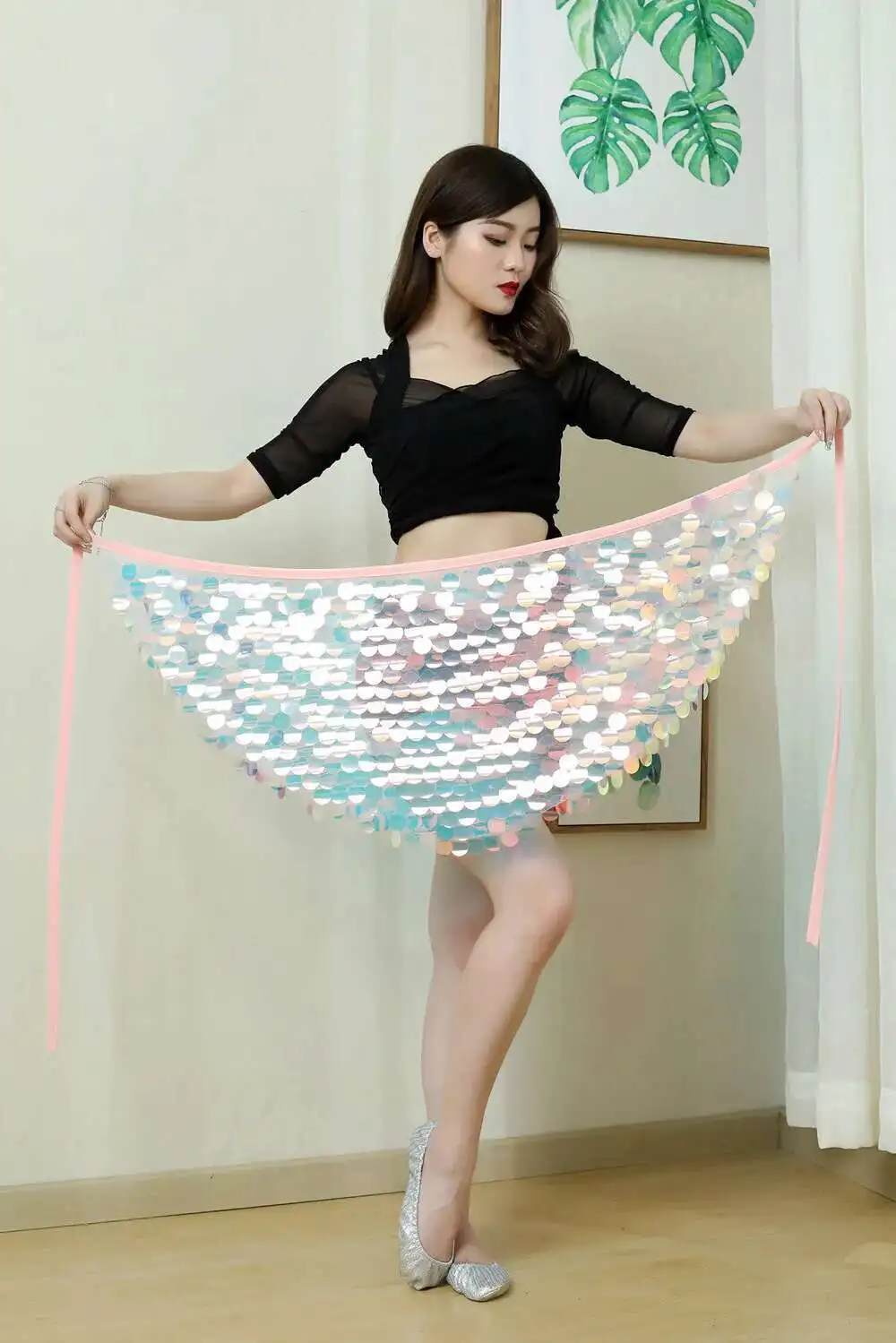 ベリーダンスマーメイドスパンコールウエストスカート女性ラテンダンスインドダンス服ステージパフォーマンス衣装