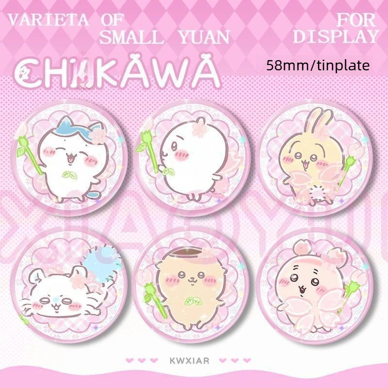

Chiikawa Cute Cartoon Usagi Hachiware Exquisite Tinplate Laser Badge Kuri-Manjū Momonga Bar Chi Millet Brooch Friend Gift