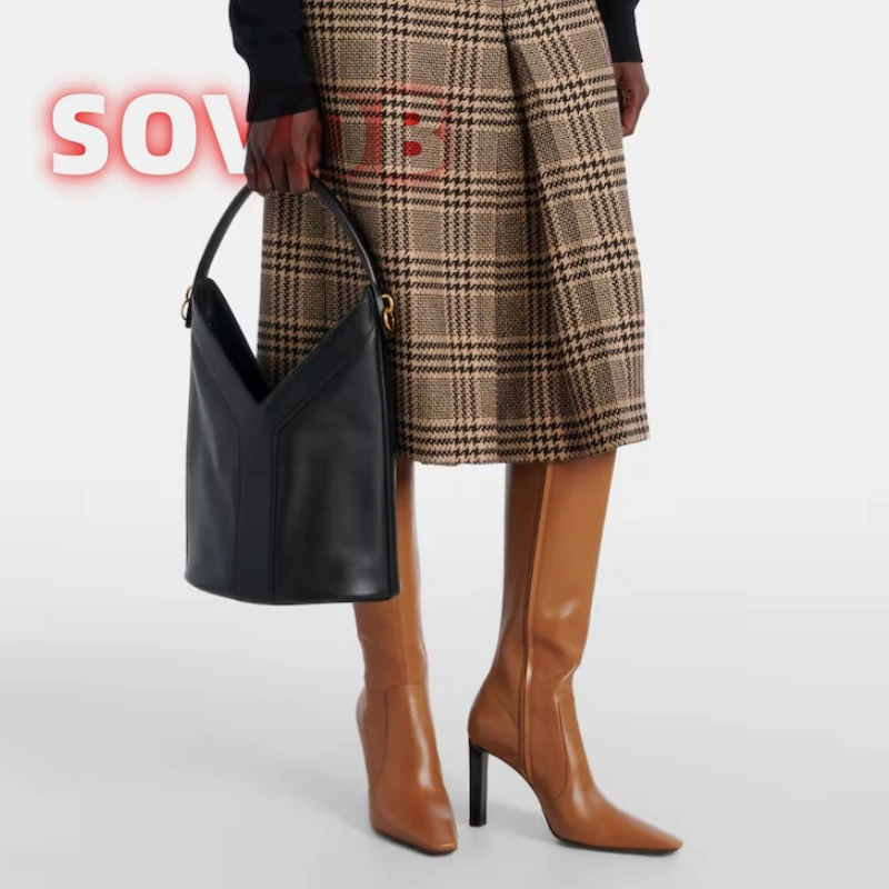 

Women's 8cm Chunky Heels Boots Solid Color Square Toe Knee High Boots Side Zipper Party Dress Sexy Long Boots 35-42