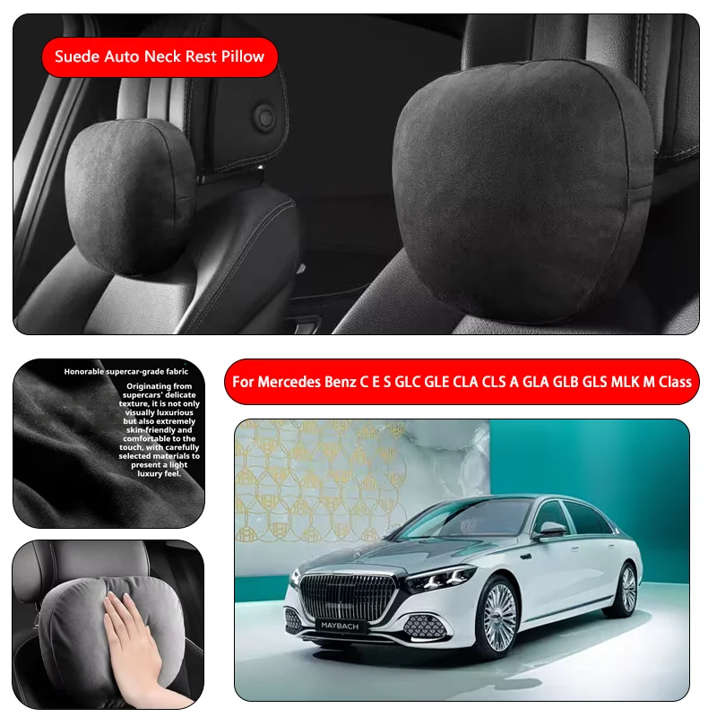 For Mercedes Benz Premium Faux Suede Neck Pillow car seat pillow car neck pillow Suede Fabric Car Headrest interior