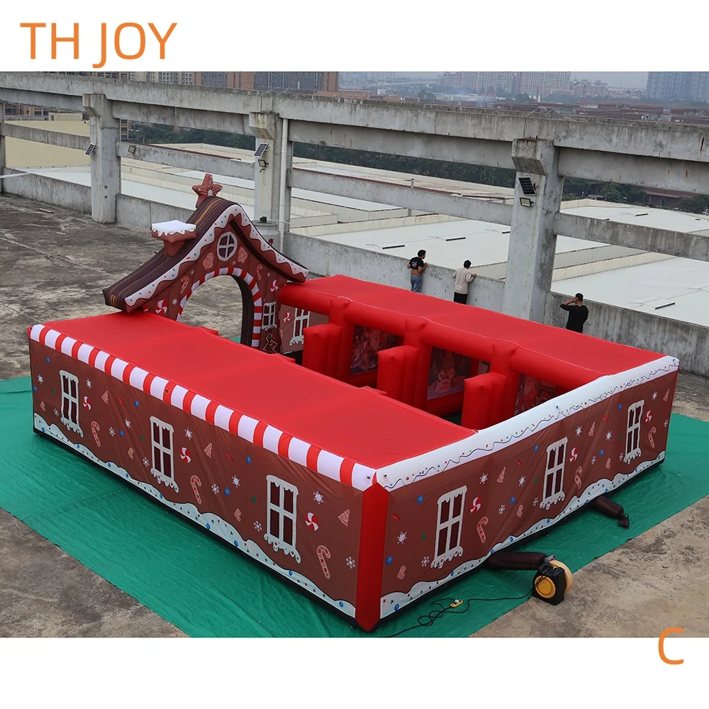 fast air ship to door, 8x8m custom Christmas inflatable maze gingerbread inflatable Christmas house with 8 carnival games combos