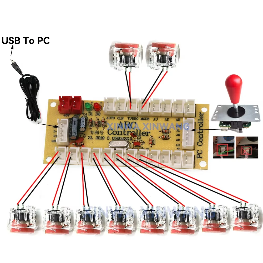 Arcade Game 2 Player Set Joystick Kit Clear Push Button Zero Delay Usb Board Controller Encoder Diy Pc Raspberry Pi Mame Neo Geo
