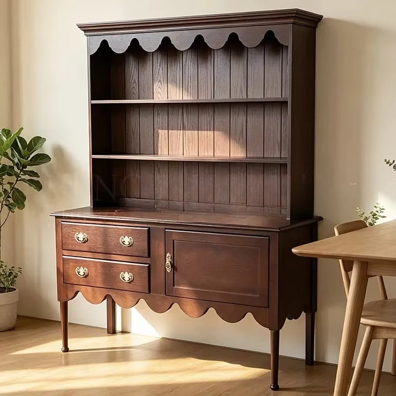 retro solid wood dining side cabinet, locker, living room storage cabinet, light luxury style