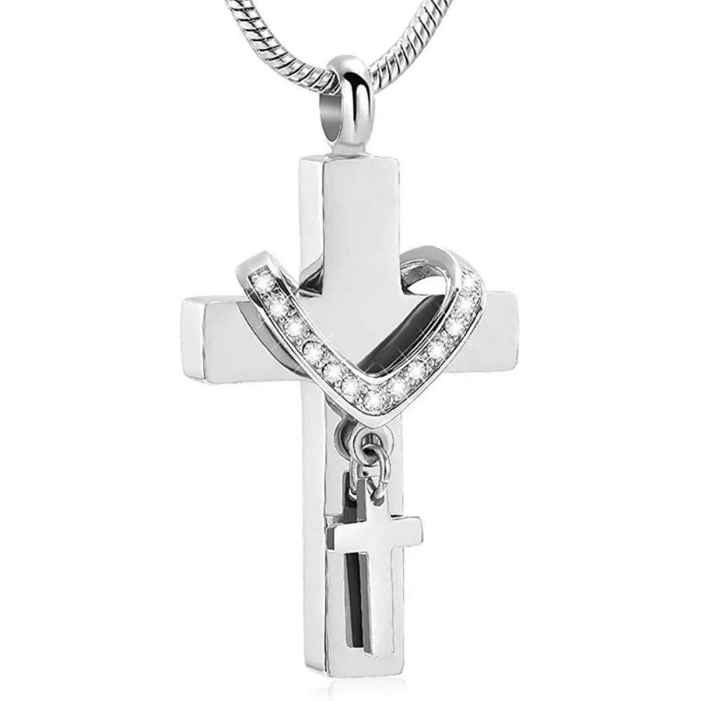 New Titanium Steel Cross Urn Silver Color Jewelry Accessories Memorial Ash Pendant Multifunctional Charm Jewelry Women Men