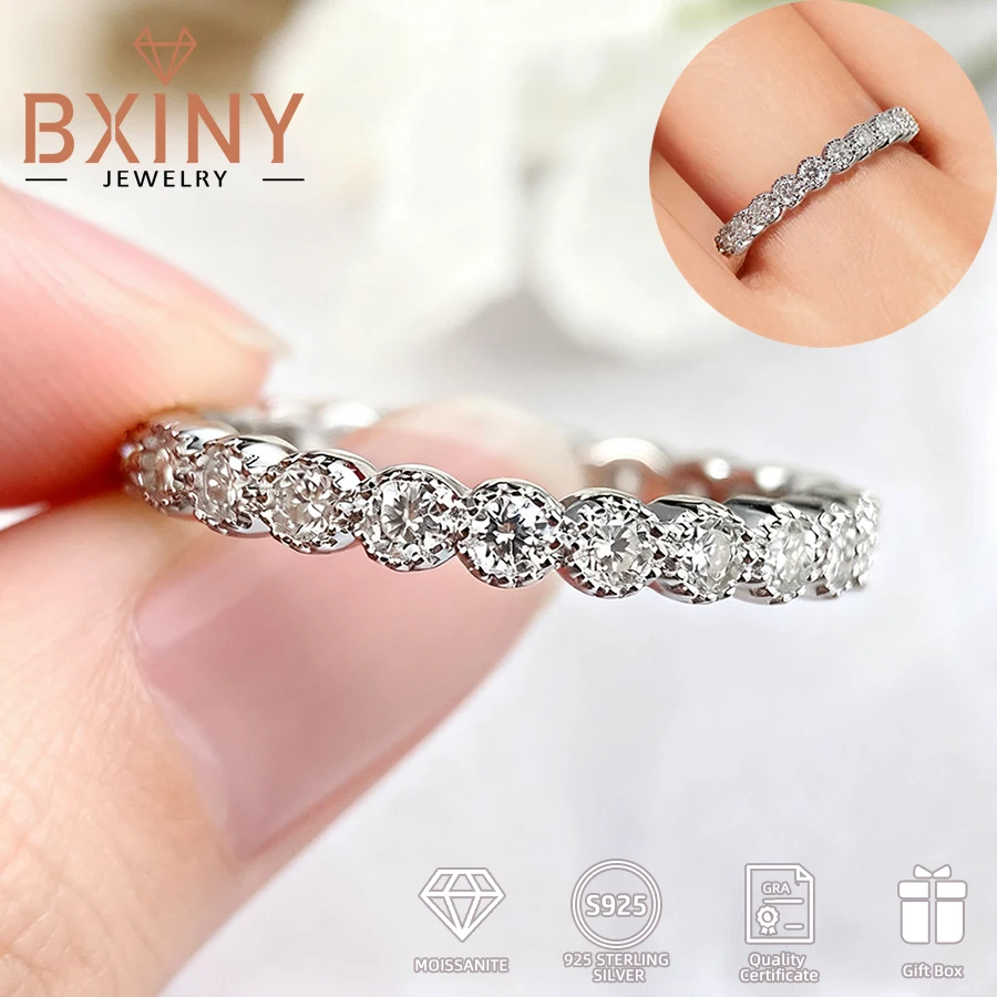 

Кольца BXINY с муассанитом 2 мм, стерлинговое серебро 925 пробы, сертифицированный бриллиант, вечность, штабелируемый ремешок для женщин, вечерние ювелирные изделия, подарки
