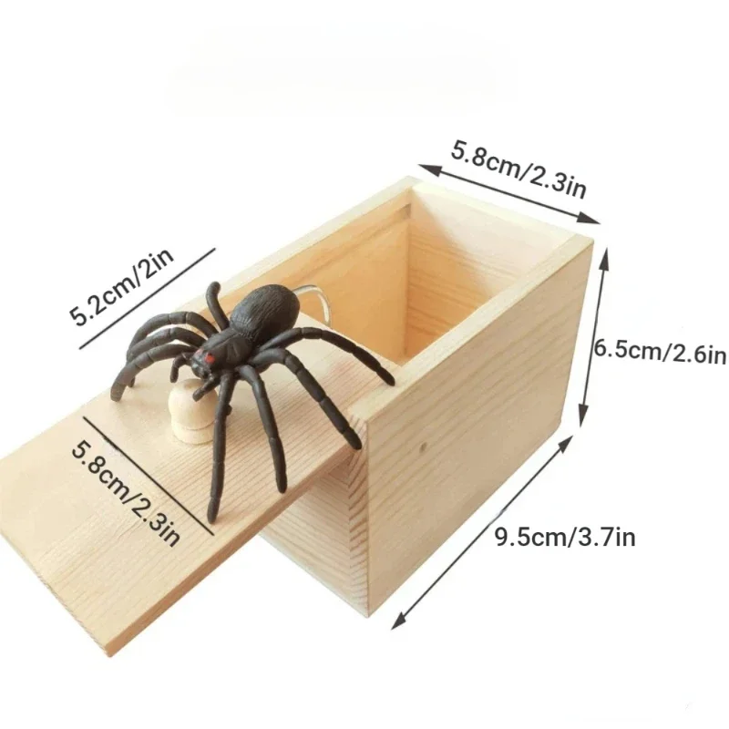 Wooden Prank Trick Practical Joke Spider Scare Prank Box Surprise Box For Kids Parents Friend Home Office Fun Play Game Gift Toy