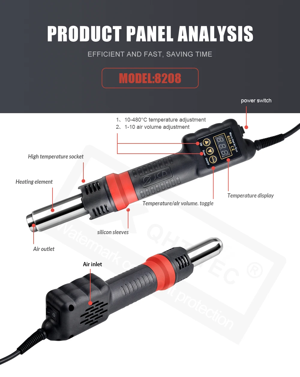 JCD 8208-Pistola de ar quente tudo em um 750W, estação de solda micro LED Digital secador de cabelo para BGA, ferramentas de reparo de soldagem,