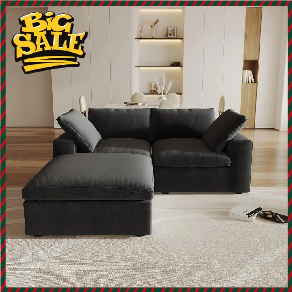 

80.3 L-Shaped Sofa with Storage Ottoman, Convertible Couch for Living Room, Minimalist Deep Sofa, Washable & Replaceable CoversL