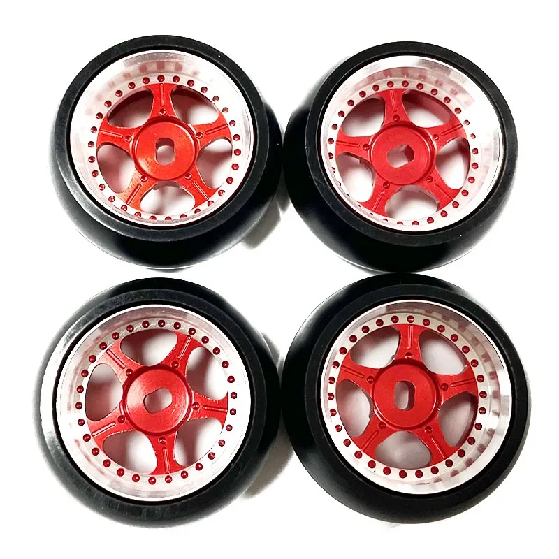 4 Pcs  Rubber Drift Tyre Hard Anodized Wheel Rims for Wltoys K969 K989 P929 1:28 Scale RC Car Replacement Accessory Parts