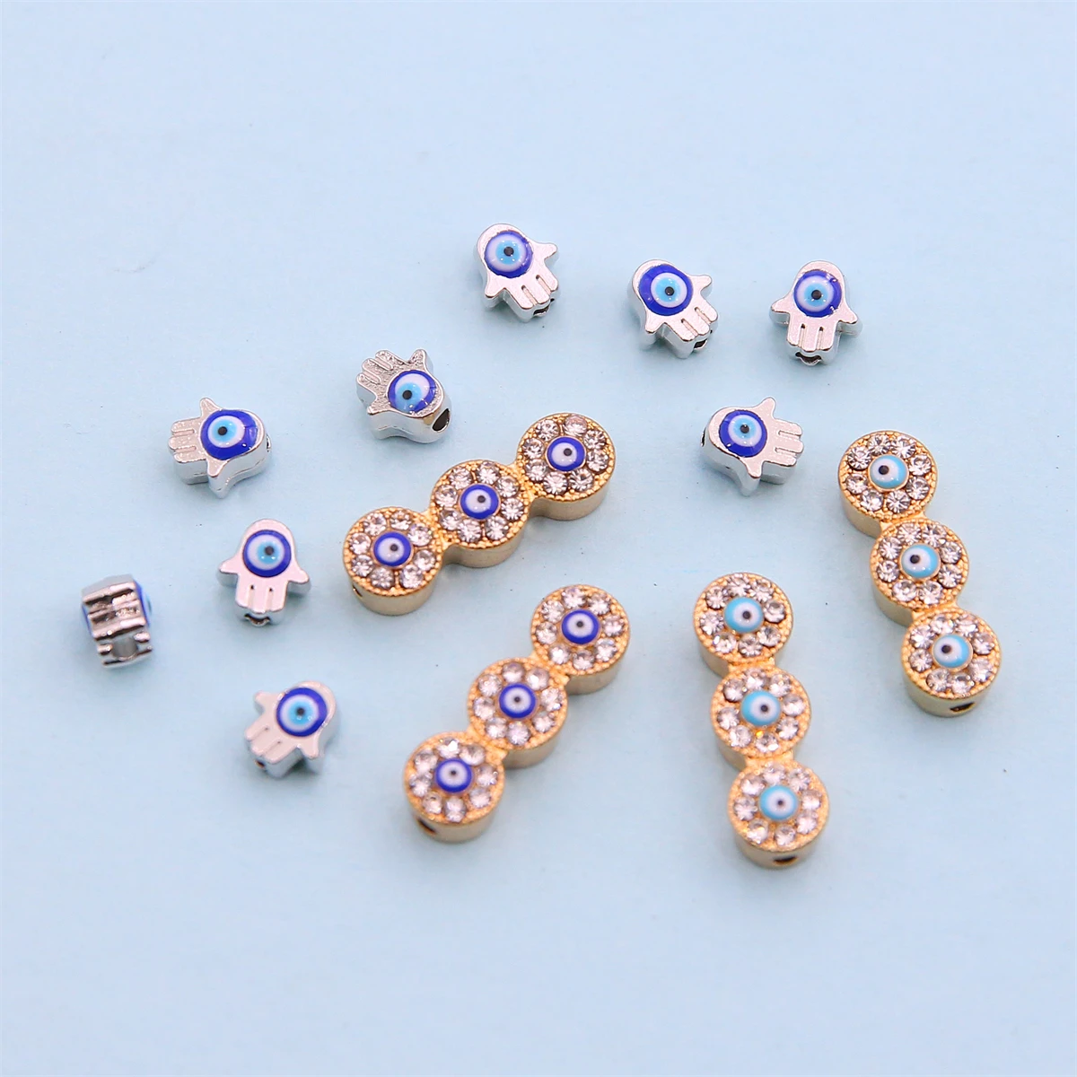 10pcs Micropaved Zirconia Blue Devil’s Eye Alloy Beaded Bracelet Connector DIY Bracelet Hair Rope Necklace Jewelry Accessories