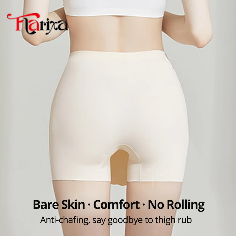 Flarixa Ice Silk Safety Shorts Women Front Crotch Coverage Anti Chafing Pants Under Dress High Waist Tummy Control M-4XL image 4