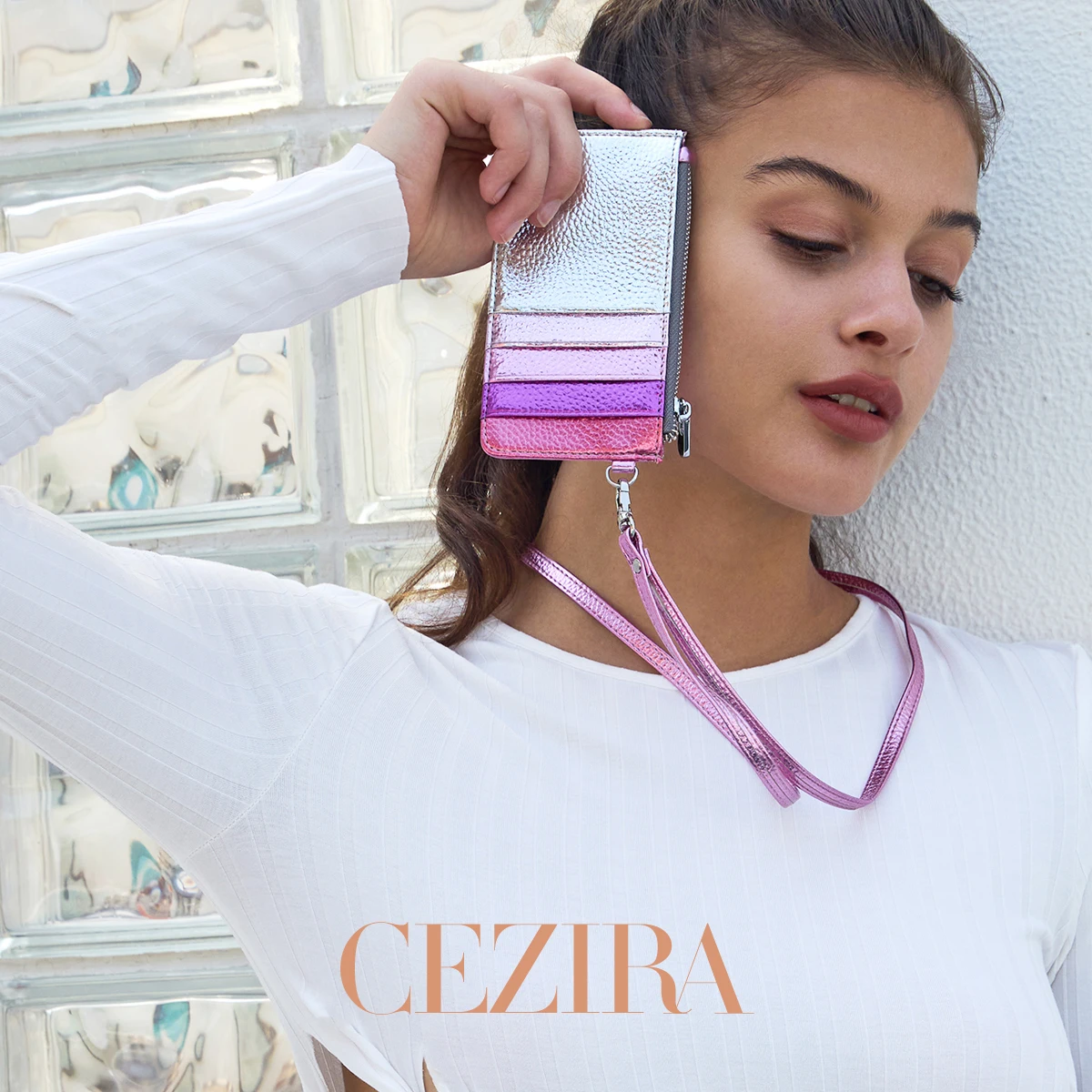 CR Metallic Rainbow Stripes Small Square Crossbody Bag Women PU Vegan Leather Magnet Flap Cover Metal Chain Shoulder Purse Daily