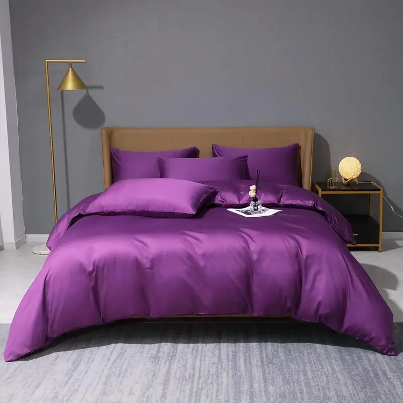

Solid Color Hotel Style Bedding Set 100% Cotton Purple Double Duvet Cover Bedspread Bed Sheet Linen Pillowcases Home Textile