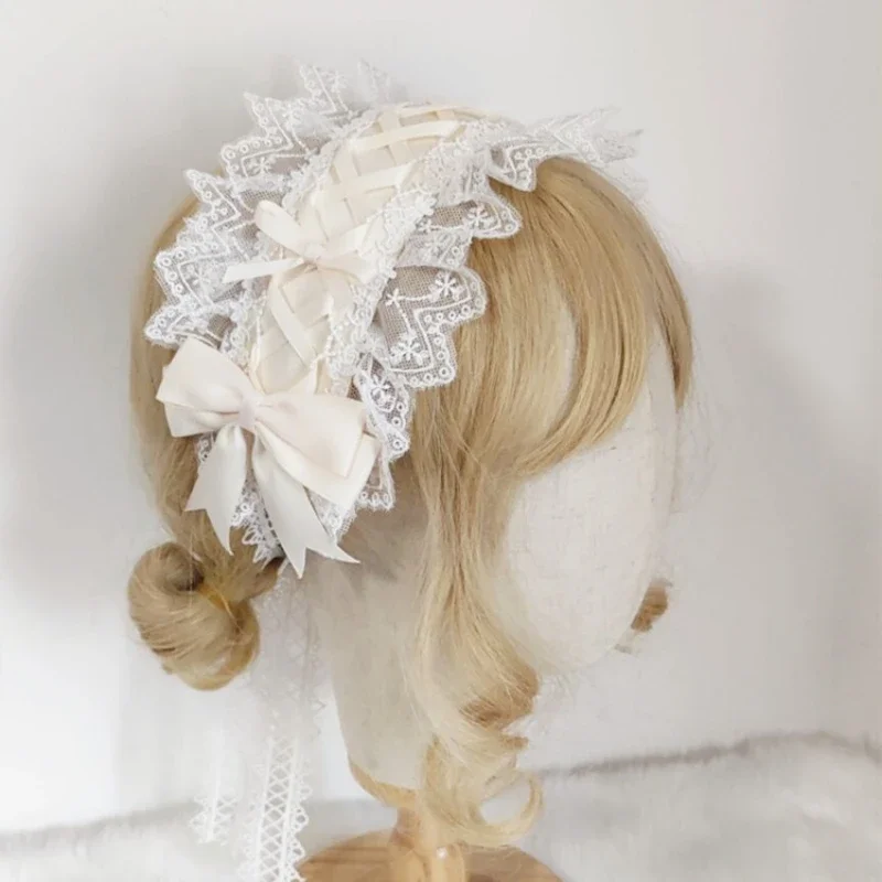 로리타 소녀 레이스 헤어밴드 일본 카와이 헤어드레스 타이 코스프레 애니메이션 메이드 귀여운 헤어 액세서리