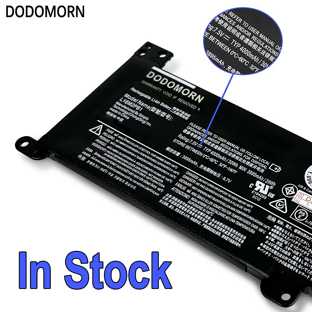 DODOMORN-bateria do portátil para Lenovo, Ideapad 320, S145, 520, 130, V320, V1, L17L2PF1, L17M2PB7, L16S2PB2, L16M2PB3, L16C2PB1, L16M2PB1