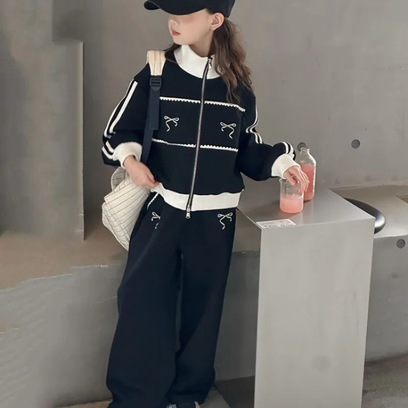 

Coat Pants Sweatshirt Set Bow Winter Girl Sets Outfits Fashion Girls Outfit Elementary Student Clothes Children Girls' Autumn