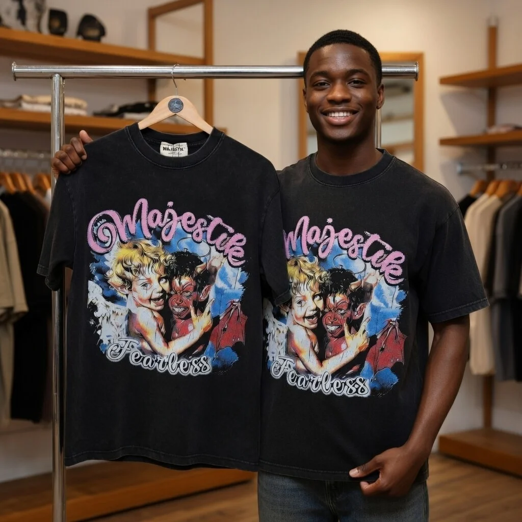 Majestik The World Dogg Graphic Angel Devil Fearless Print Oversized Tee Spring Summer Unisex 2026 New Arrival