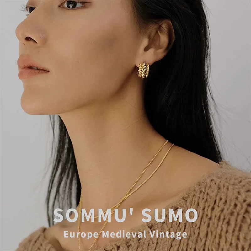 

Простые серьги с римской плетеной текстурой C-образной формы, серьги-гвоздики из серебра 925 пробы с иглами 18 карат